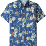 Blauw herenoverhemd met kleine bloemetjes
