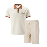 Herenset met wafelgebreide polo en korte broek
