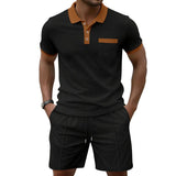 Herenset met wafelgebreide polo en korte broek