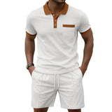 Herenset met wafelgebreide polo en korte broek