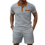 Herenset met wafelgebreide polo en korte broek