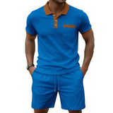 Herenset met wafelgebreide polo en korte broek