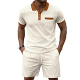 Herenset met wafelgebreide polo en korte broek