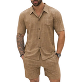 Retro gebreide herenset met overhemd en korte broek