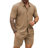 Retro gebreide herenset met overhemd en korte broek