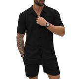 Retro gebreide herenset met overhemd en korte broek