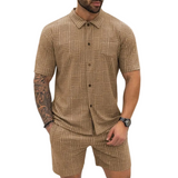 Retro gebreide herenset met overhemd en korte broek