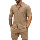 Retro gebreide herenset met overhemd en korte broek